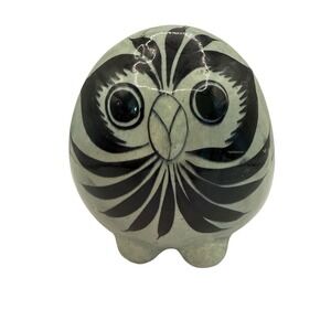Tonala Pottery Ceramic Owl With Double Side Painting Owl/Man Vintage